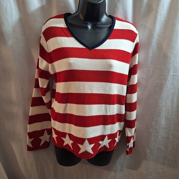 Red and White Striped Sweater with Stars - Picture 1 of 6